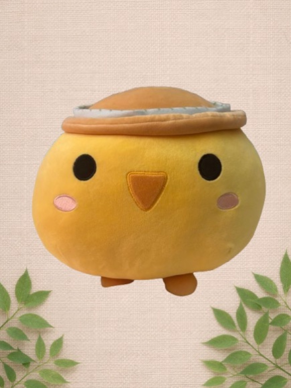 Cute Yellow Bird Plush with Bun Hat – Soft & Squishy Toy
